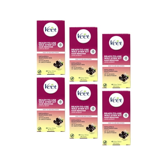 6 Pack Veet Ready to Use Wax Strip Kit Hair Remover Legs & Body 40 Strips Each