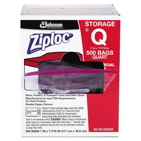 Ziploc 94601 Double Zipper Storage Bags, Plastic, 1qt, Clear, Write-On ID Panel (Box of 500)