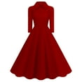 thumbnail image 2 of Miqool Women's 1950s Vintage Tea Party Cocktail Dresses 3/4 Sleeve Lapel A-Line Swing Midi Dress Prom Formal Dresses Work Church Dress, 2 of 9
