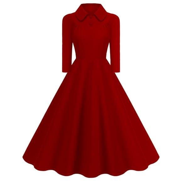 Women'S Fashion Summer Patchwork Retro Three-Quarter Sleeve Temperament Dress Casual Evening Party Prom Dress Casual A-Line Work Dress