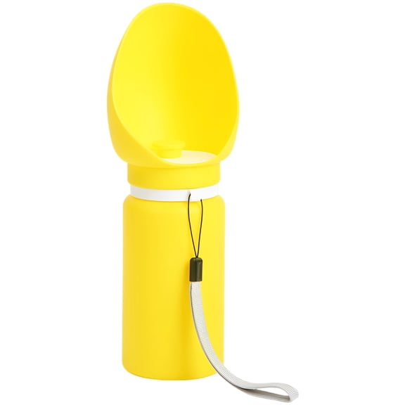 Yellow Silicone Pet Water Bottle, 19 fl oz 550 ml Foldable Dog Drinking Dispenser with Lanyard, Portable Outdoor Travel Cup for Puppy Kitten, 3.8 x 3.5 x 10.8 in Unfolded