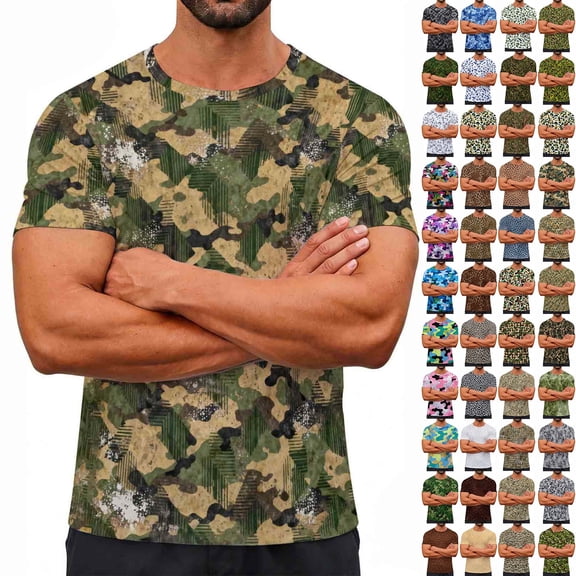 Xcmzpl Men's Camouflage T-Shirt Sports Fitness Short Sleeve Military Camo Crewneck Vintage Shirt Muscle Slim Fitted T Shirts