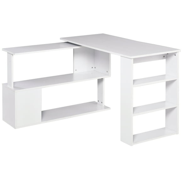 CoSoTower L Shaped Desk, 360° Rotating Corner Desk, Computer Writing Table Workstation with Storage Shelf for Home Office, White