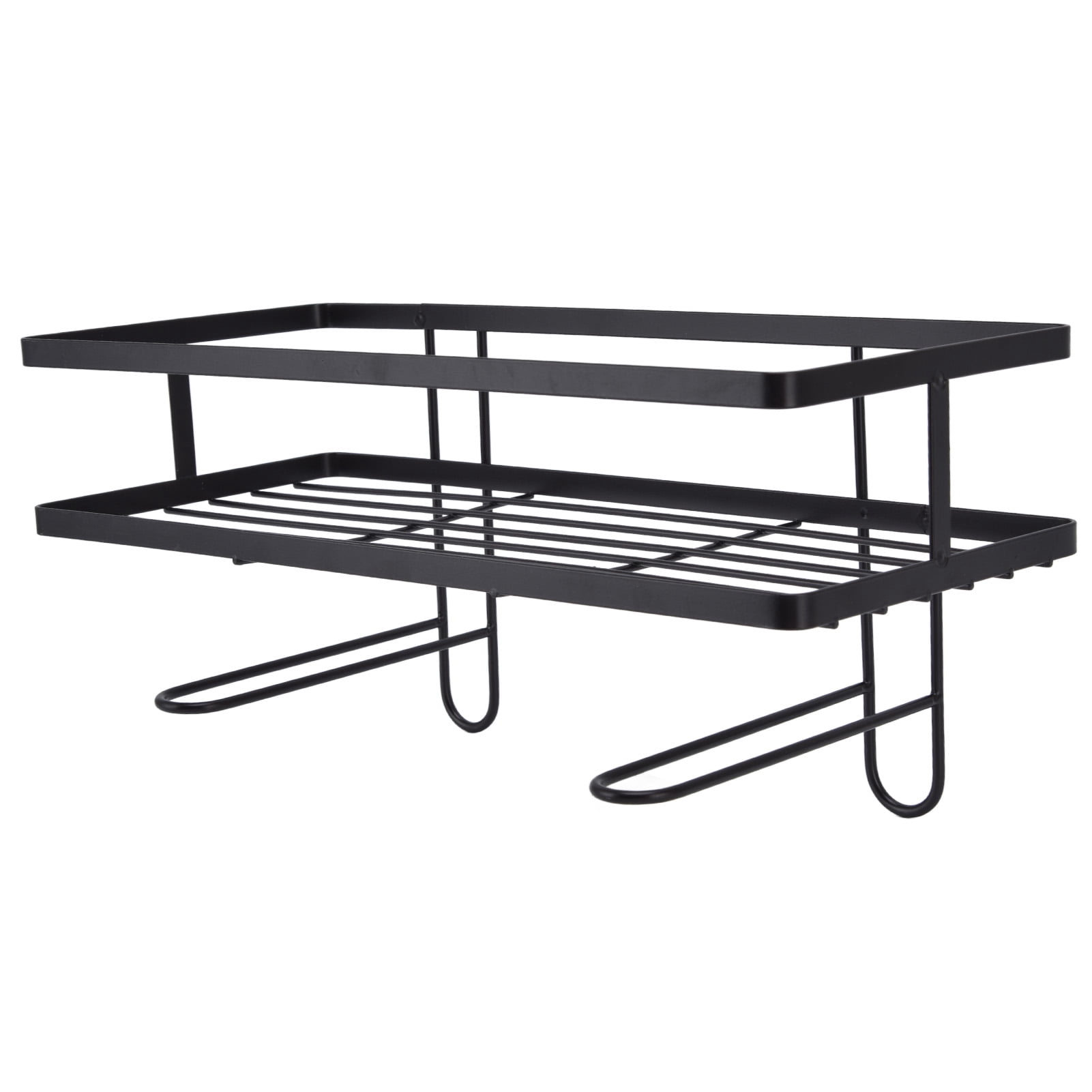 Riousery Bathroom Over The Toilet Storage Shelf Organizer, Space Saver Punch Free Iron Rack with Hooks, Black (13.4 inches / 34 cm)