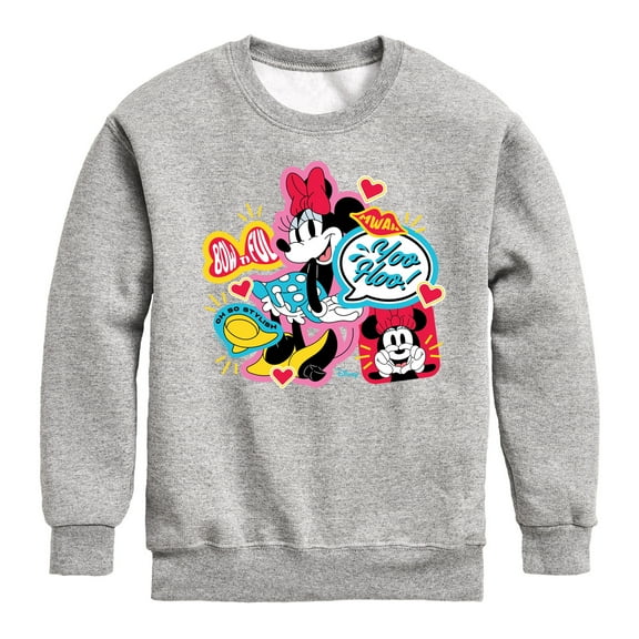 Disney - Minnie Sticker Look - Youth Crewneck Fleece Sweatshirt