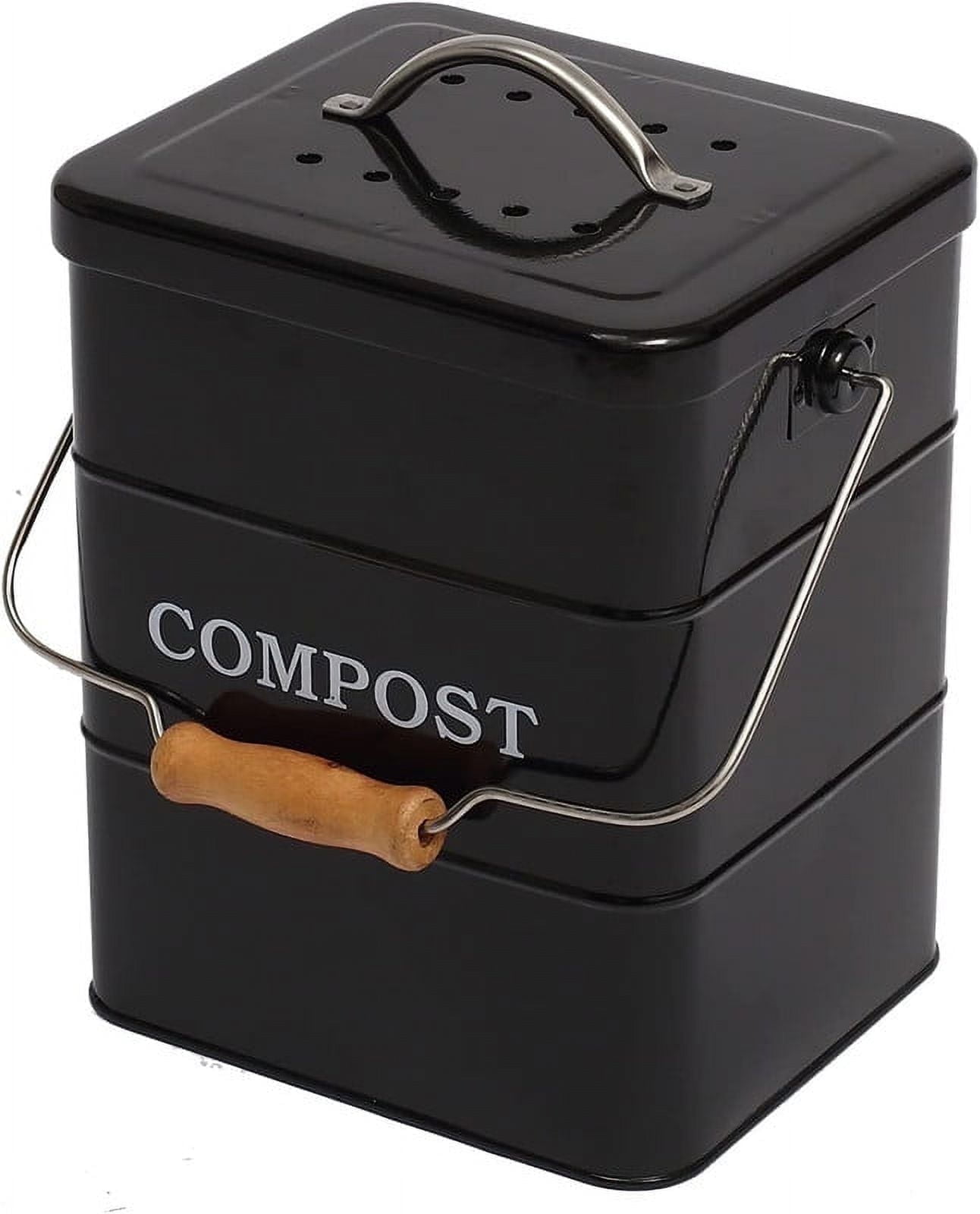 Pethiy Stainless Steel Compost Bin for Kitchen Countertop Compost Bin，1 Gallon, Kitchen Trash Can -Includes Charcoal Filter，Compost Bucket Kitchen Pail Compost with Lid-Black