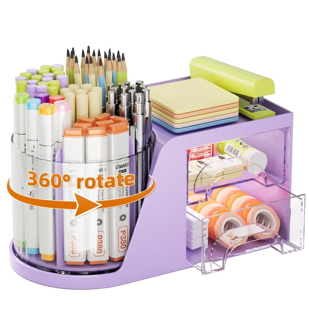 Organizador de escritorio Marbrasse con 2 cajones que giran 360°, color morado