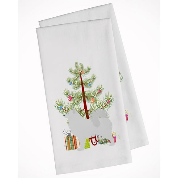 Samoyed Merry Christmas Tree White Kitchen Towel Set of 2 Dish Towels