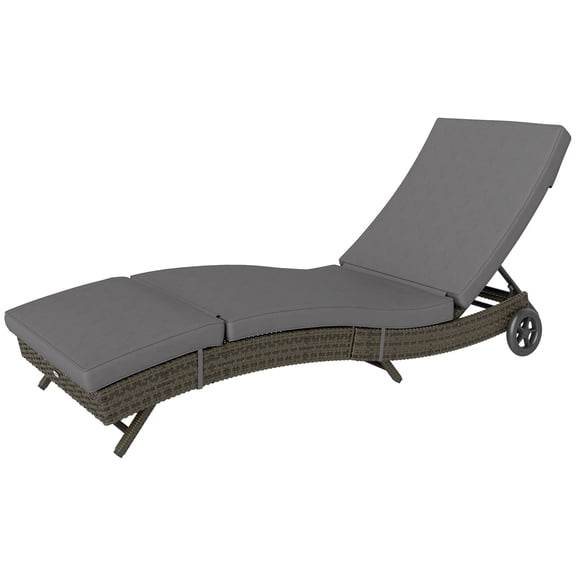 Patio Wicker Chaise Lounge Chair, Outdoor PE Rattan Sun lounger with Adjustable Backrest and 2 Wheels, Gray