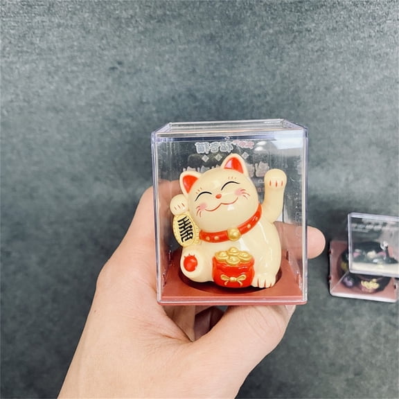 opvise Welcome Lucky Cat Figurine Shaking Hand Plastic Chinese Style Light Energy Fortune Cat Statue for Desktop Yellow