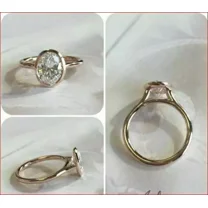 2Ct Oval Real Moissanite Bezel Set Engagement Ring 14k Yellow Gold Plated Silver