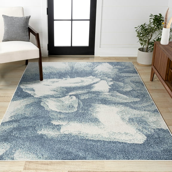 JONATHAN Y CONTEMPORARY POP 5 x 8 Area Rug, Petalo Abstract Two-Tone - Blue/Cream, CTP200B-5