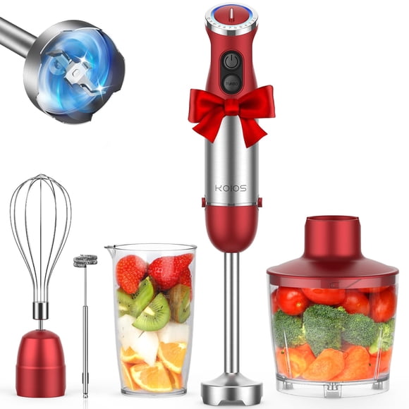 KOIOS Mélangeur à Immersion Manuelle 5-en-1, Mélangeur à Main 1000 W à 12 Vitesses avec Moteur en Cuivre, Lame en Acier Inoxydable, Bécher de Mélange 600 ml, Mélangeur Alimentaire 500 ml Pr