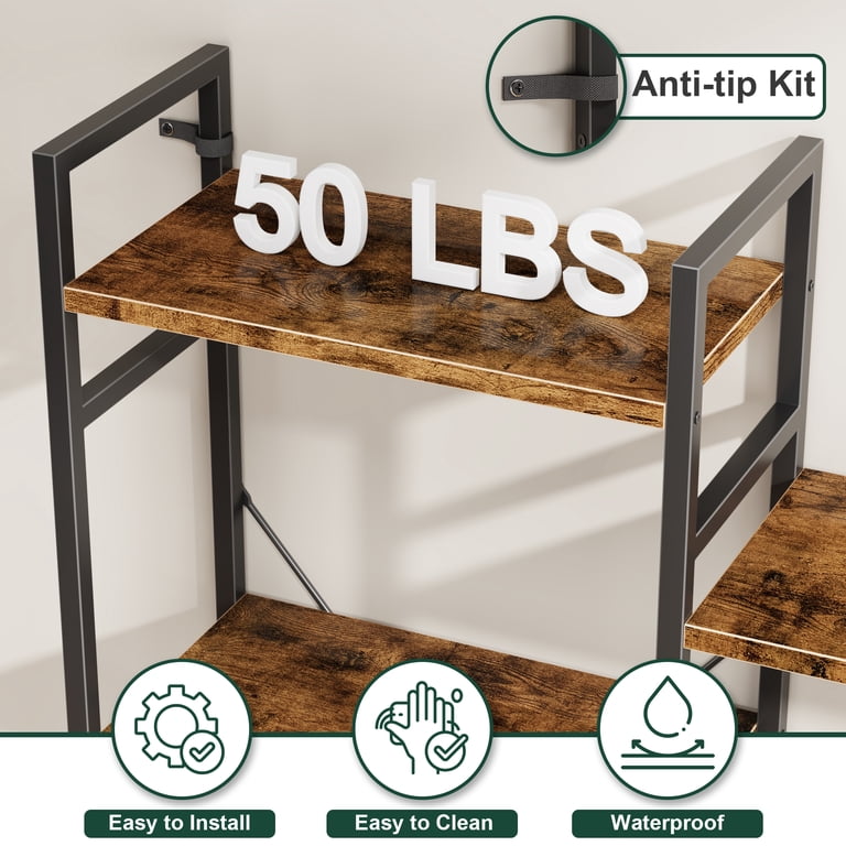 HIGDBFE Triple Wide 4-Tier Bookshelf, Industrial photo 2