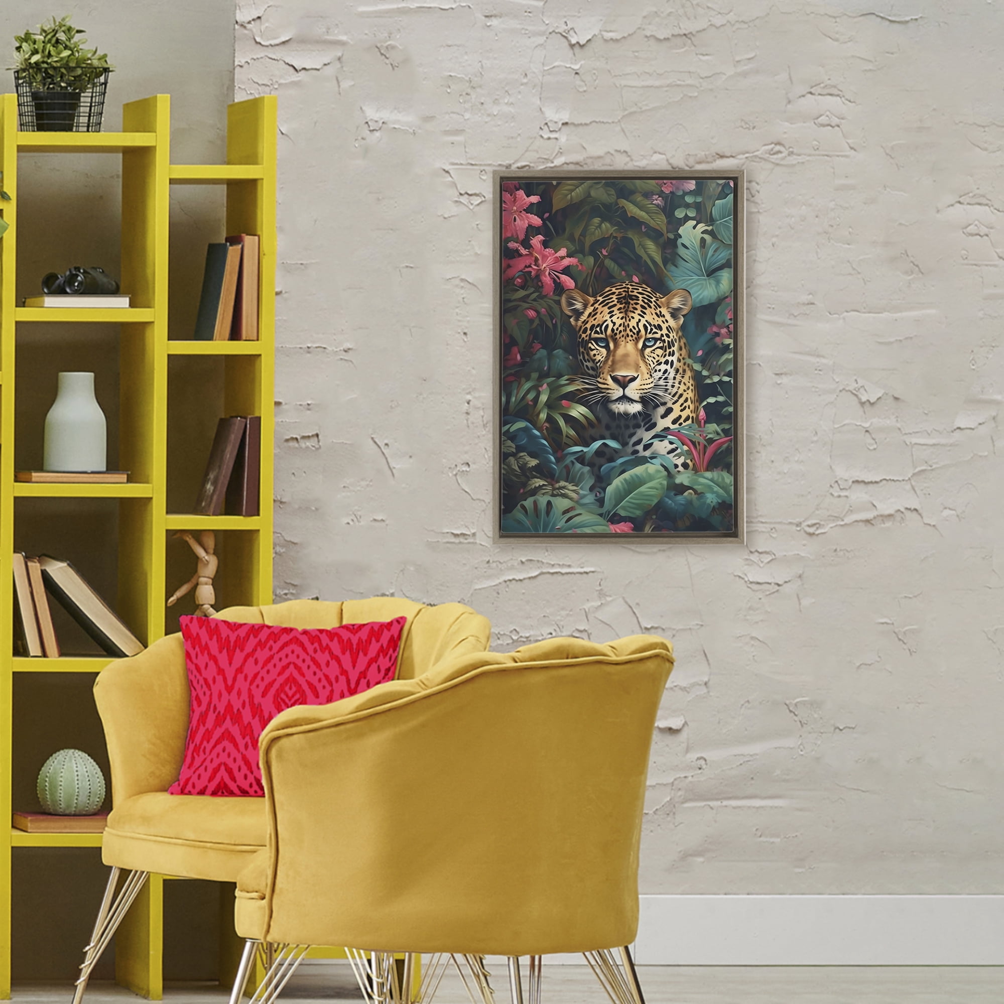 Stupell Industries Jaguar with Silent Emerald Gaze Brown Framed Floater Canvas Wall Art, design by Creative Studio