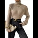 thumbnail image 2 of Suéter de Punto Acanalado con Cuello Alto para Mujer, Ropa de Moda. Caqui XL, 2 of 10