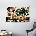 thumbnail image 2 of Ambesonne Cat Tapestry Wall Hanging, Mid Century Monstera and Kitty, 60"x40", Emerald Orange Beige, 2 of 4