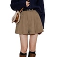thumbnail image 2 of Womens Corduroy Pleated Casual Wide Leg Shorts for Women High Waist Comfortable Summer Bottoms Khaki XXL, 2 of 7