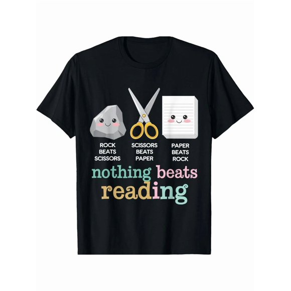 Rock Paper Scissors Nothing Beats Reading Funny Book Lover Unisex T-shirt Y968, S-5XL