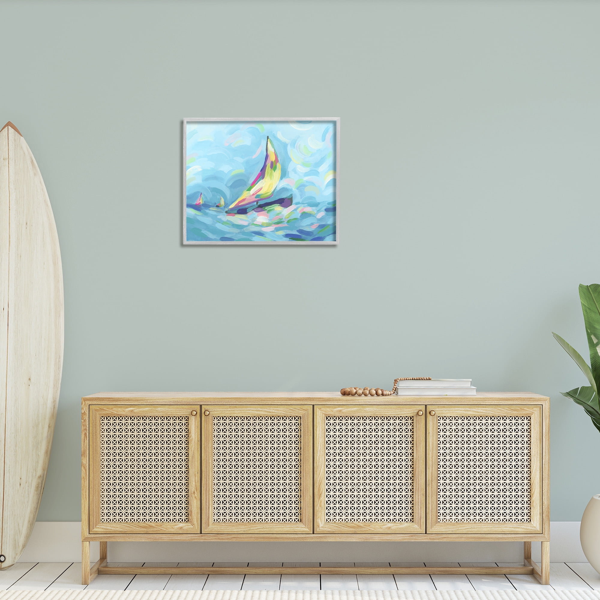 Stupell Industries Abstract Sailboat View Nature Painting Gray Framed Art Print Wall Art, 30 x 24
