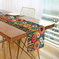 Yayeee Table Runner 70 inches Long Home Kitchen Dinning Party Decoration, Red Colorful Flowers with Dots