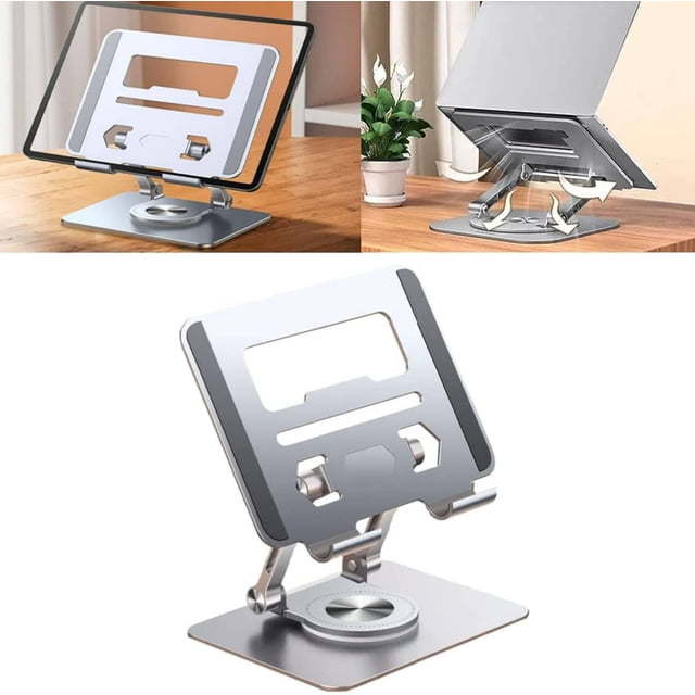 Laptop Stand Aluminum Alloy Rotating Bracket, Adjustable Laptop Stand Aluminum Alloy Rotating Bracket with 360°Rotating Base, Portable Foldable Ergonomic Laptop Support for 10-17 Inch (Silver)