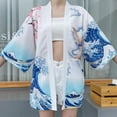 thumbnail image 4 of Men's Kimono Cardigan Jacket Japanese Style Flying Crane Seven Sleeves Open Front Coat, 4 of 7