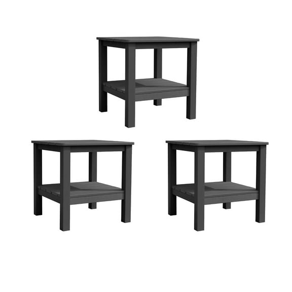 Krikacy Adirondack End Table Set of 3, Double-Tiered HIPS All-Weather End Table for Porch Deck,Black