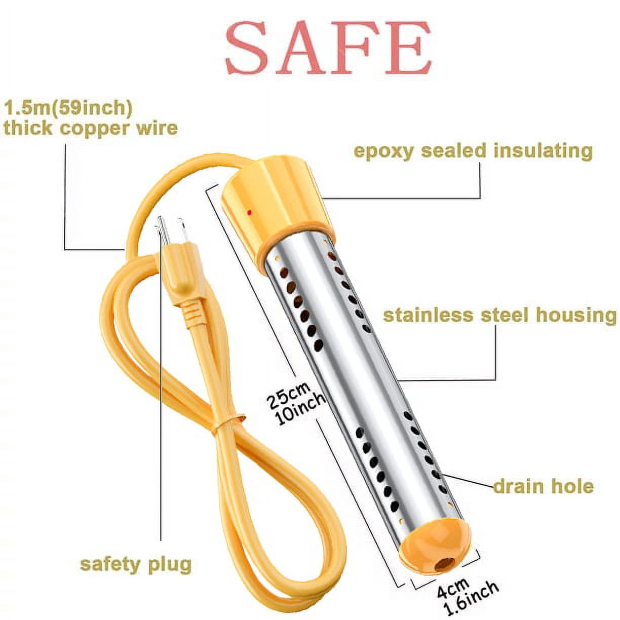 ELVIRER Automatic 1500W Pool Heater With Thermostat And Thermometer For Hot Tub, Yellow PVC