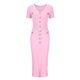 thumbnail image 5 of Vestido de Manga Corta para las Mujeres Color Sólido Ajustado V-Cuello Onda Falda Doblado, de Punto Sudadera Falda Larga, 5 of 7