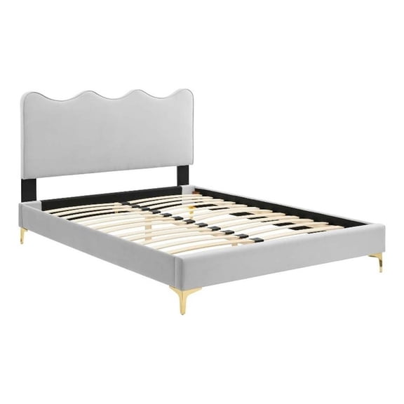 Maklaine Modern Performance Velvet Full Platform Bed - Light Gray