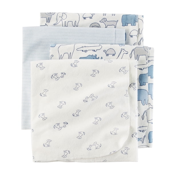Carters 4Pack Receiving Blanket Animals & Stripes Blue