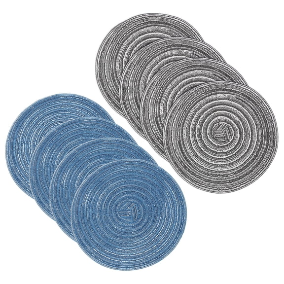 Uxcell 8 Pcs Round Woven Placemats, 7 Inch Braided Washable Placemat Heat Resistant Decorative Place Mat for Kitchen Dining Table Countertop, Blue/Gray