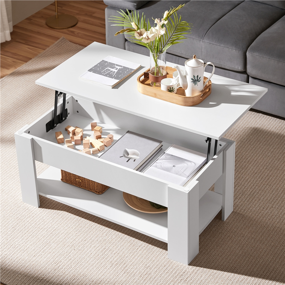 Renwick 3 Piece Wooden Lift Top Coffee Table Set with Open Shelf, White
