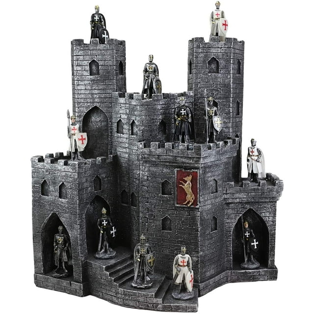 Ebros Château Forteresse Présentoir Sculpture avec 12 Figurines Miniatures de Chevalier