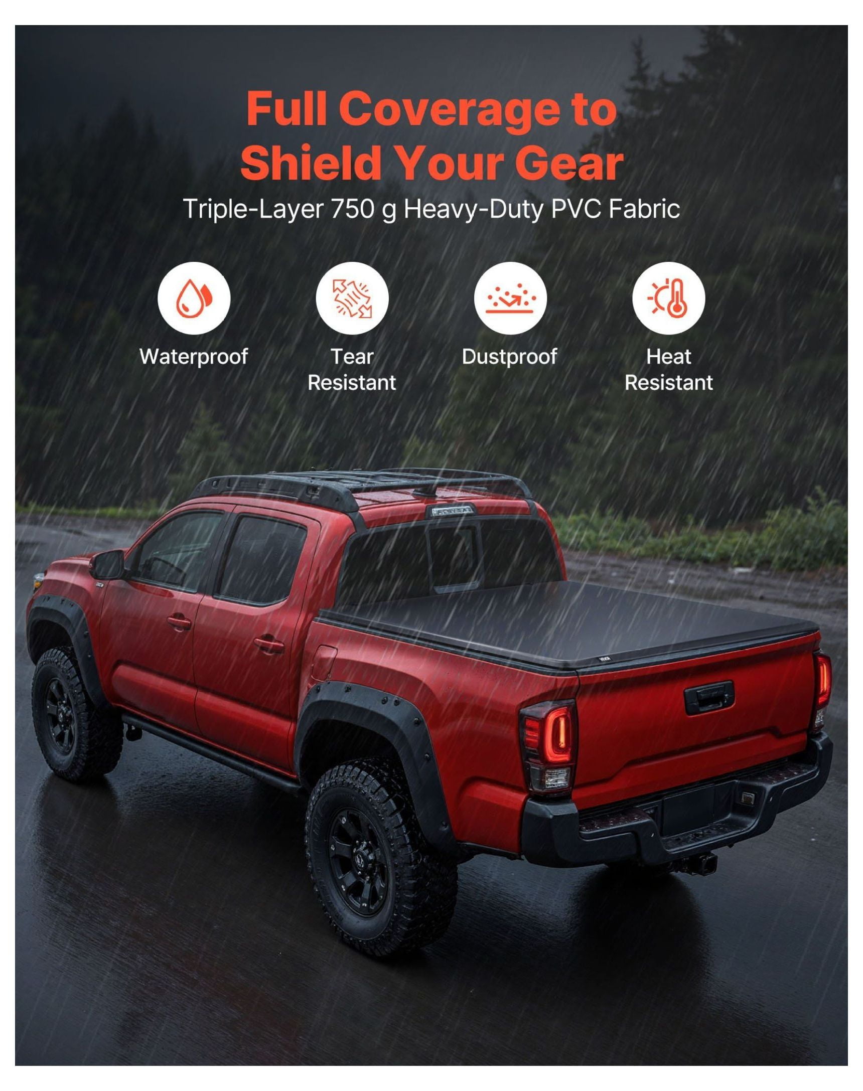 Truck Bed Tonneau Cover 5ft Tacoma 2024-2025 - Soft Roll Up - Waterproof - Heavy Duty - 60.5in Bed - Deck Rail System