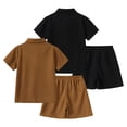 thumbnail image 3 of Fdqin Boys Summer Clothes 4 Pcs Button Down Waffle Texture Short Sleeve Shirt and Shorts Sets Beach Vacation Outfit Brown Black 3-4 Years, 3 of 7
