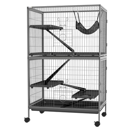 50" Ferret Cage, Chinchilla Habitat, Small Animal Cage with Hammock & 4 Doors