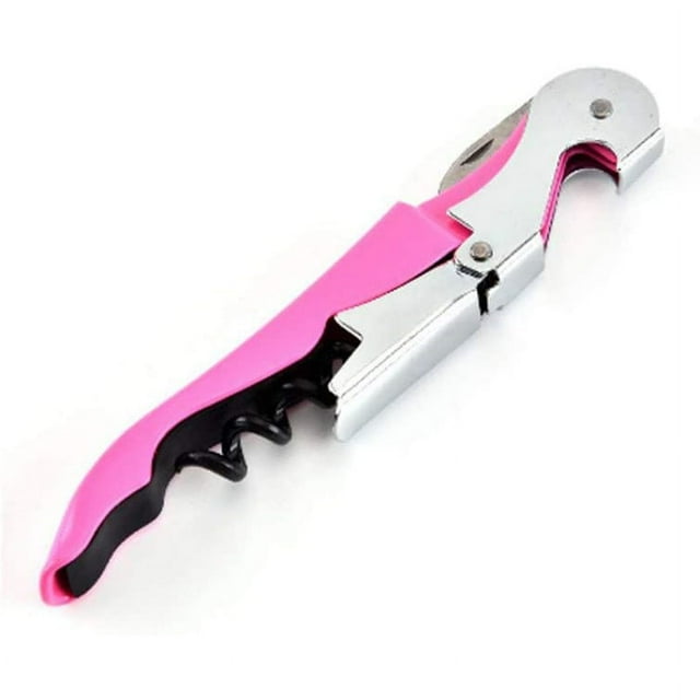 Two-Step Corkscrew Wine Opener with Built-In Foil Cutter and Bottle Opener- Pink