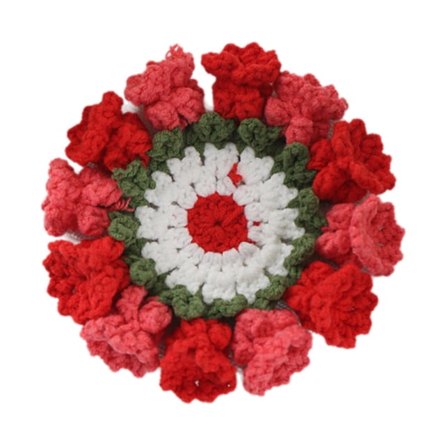 Siruishop Crochet Coaster Cute Compact Flower Coaster for Cafe Dining Room Living Room Red