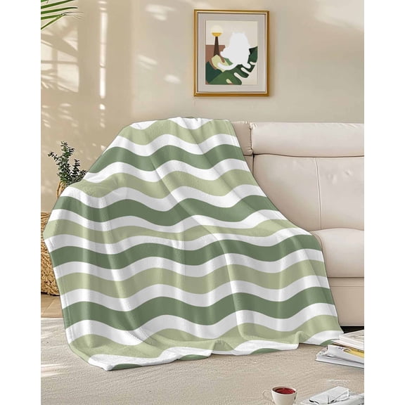 Throw Blanket Fleece Throw Blanket 50x60in, Sage Green Water Ripples Soft Lightweight Bed Blankets Abstract Geometric Minimalist Style Fuzzy Couch Blankets for All Season