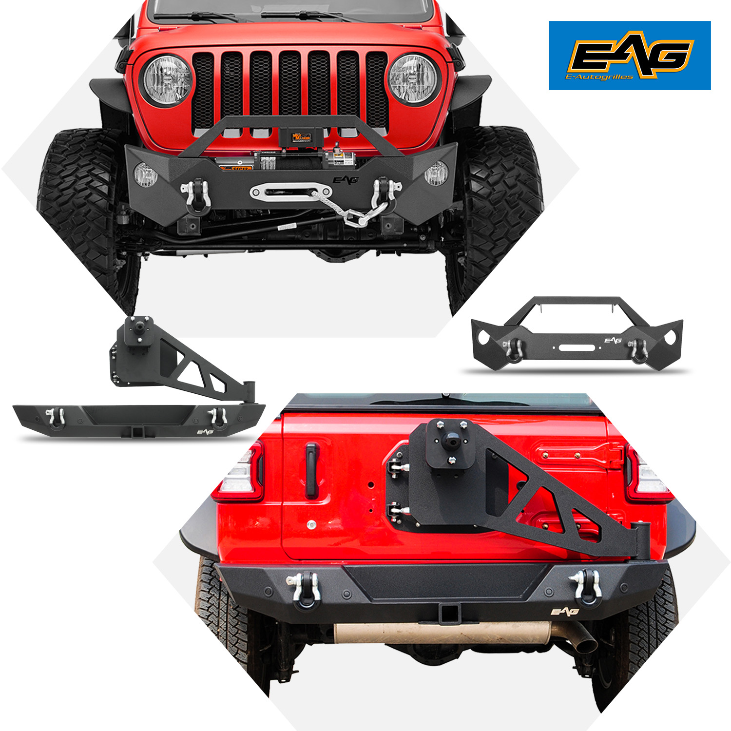 EAG Front Bumper + Rear Bumper with Tire Carrier Combo Fit for 1822