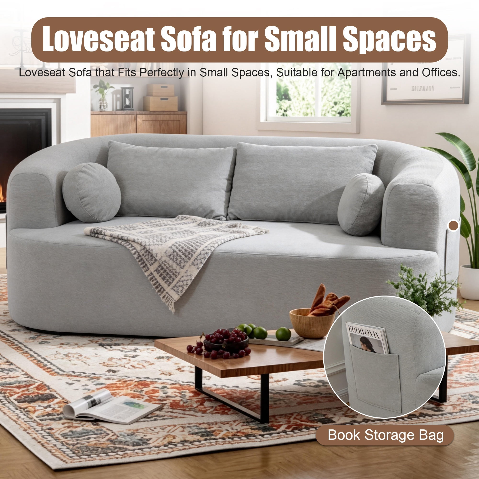 Loveseat Sofa-in-a-Box, 67" Chenille 2-Seater Couch with Deep Seats, 32D High-Resilience Foam, No Assembly Required, for Living Room, Small Space, Gray