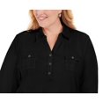 thumbnail image 2 of Karen Scott Women's Petite Largeus Size Cotton 3/4-Sleeve Polo Top Black Size 0X, 2 of 3