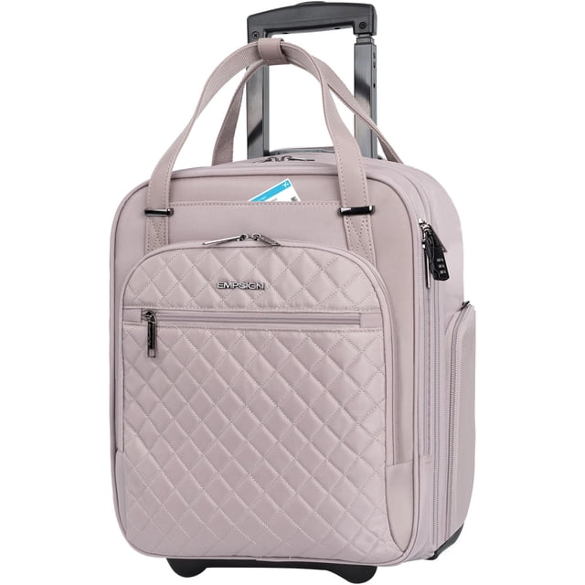 Bolsa de mano con ruedas EMPSIGN para debajo del asiento, 16 pulgadas, color rosa empolvado