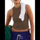 thumbnail image 1 of Camiseta Básica de Tirantes para Mujer, Sin Mangas, Larga, Acanalada, Ajustada, con Espalda Nadadora, Cuello Alto y Cuello Redondo Café L, 1 of 9
