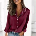 thumbnail image 2 of Womens Satin Pajamas Shirt Silk Long Sleeve Sleepwear Tops Button Down Loungewear Soft Lightweight Pjs Nightwear, 2 of 7