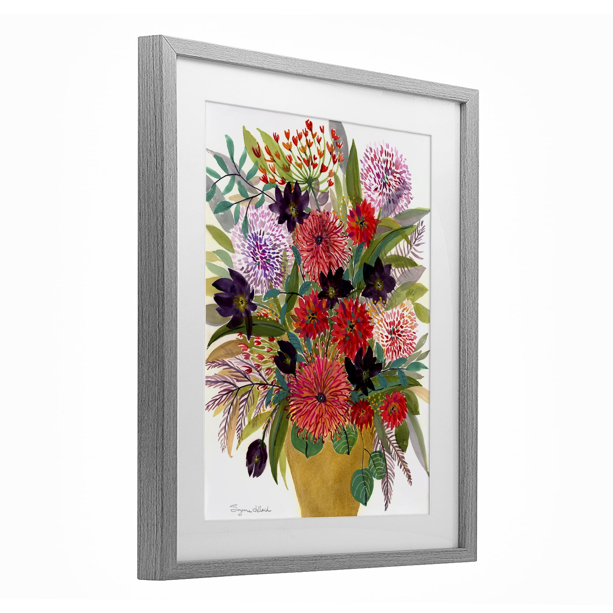 Stupell Industries Celebration Flower Bouquet Gray Framed Print Under Glass, design by Suzanne Allard