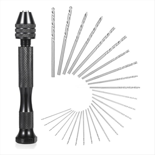 Juego de 26 Microbrocas, Taladro Manual con Tornillo de Banco para Joyería con Microbrocas (0,5 mm-2,5 mm), Taladro Rotatorio para Manualidades.