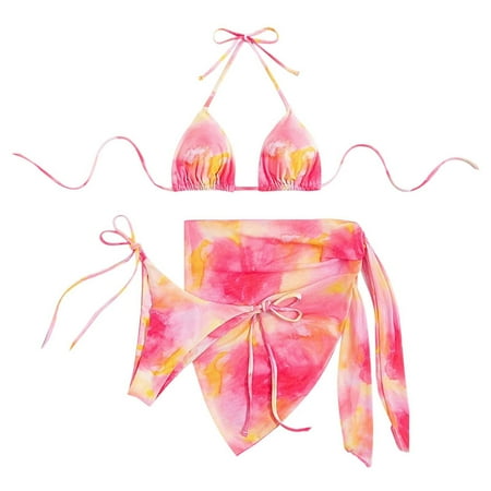 Bikini Set Swimwear Women s Tie Dye Triangle Cup Tie Up Sexy Bikini Top With Skirted Bottoms 3 Piece Set Sexy One Piece Swimsuit for Women(Size:M)
